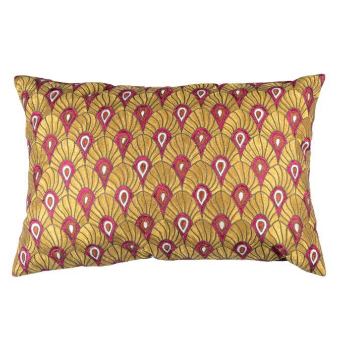 Tallentire House Cushion Silk Feather Embroidered Gold Pink