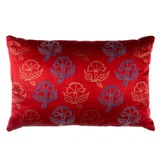 Tallentire House Cushion Silk Thistle Embroidered Red