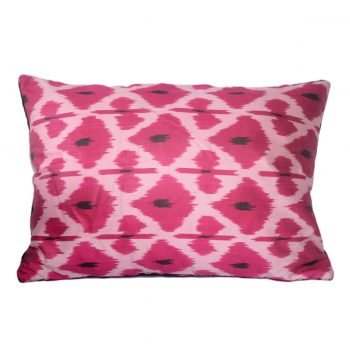 Tallentire House Ikat Velvet Cushion Byzantine Pink Black Ivory Back