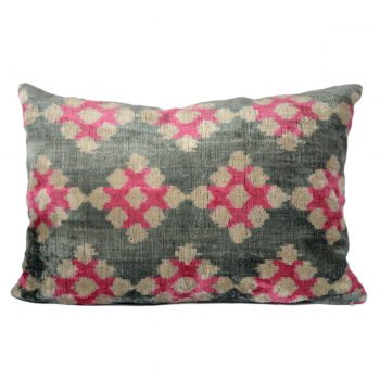 Tallentire House Ikat Velvet Cushion Squares Pink Grey Ivory Front