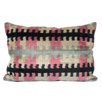 Tallentire House Ikat Velvet Cushion Zip Black Pink Aqua Ivory Front