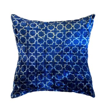 Velvet Ajrackh Cushion In Blue